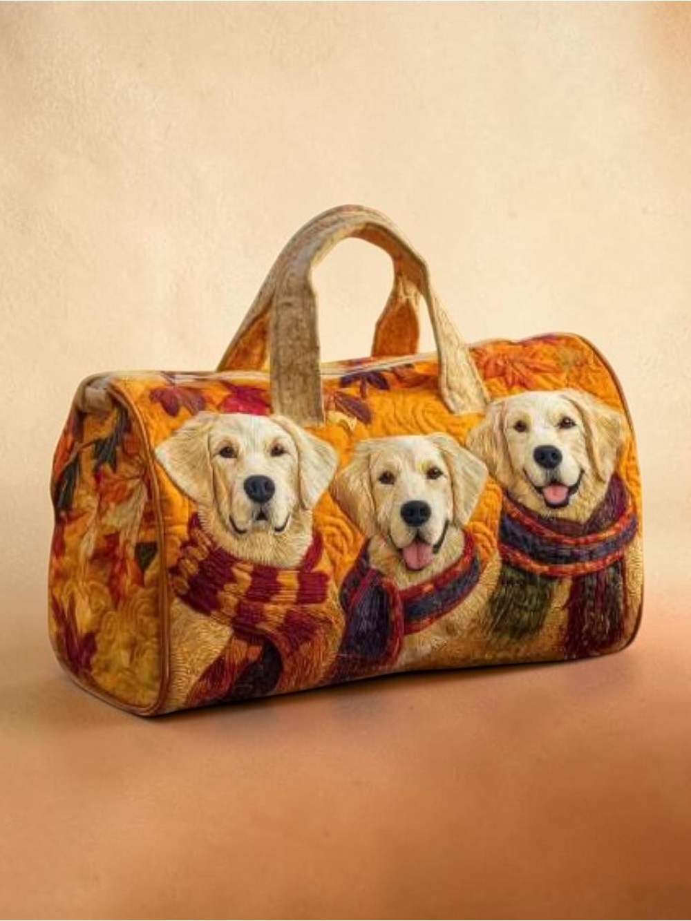 Golden Retriever Quilted Duffle Bag Autumn Fall Leaves Dog Lover Travel Tote